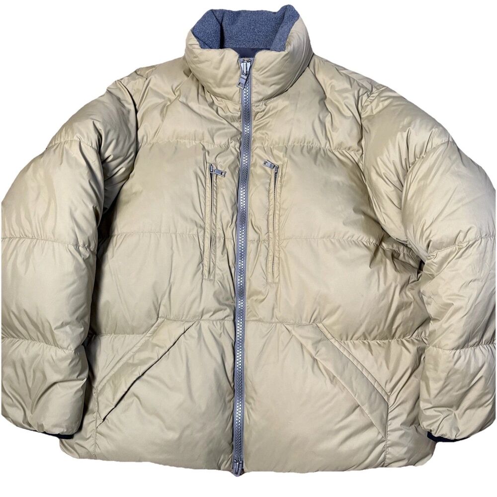 Nautica Men’s Puffer Coat 80% Down 20% Waterfowl Feather Beige Sz L EUC Winter